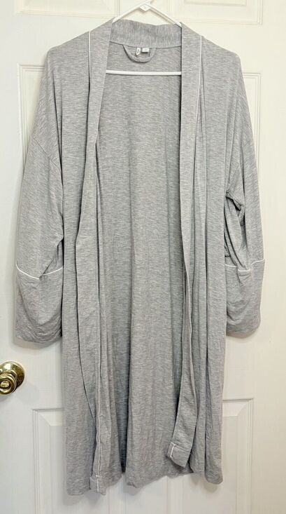 Nordstrom Other - Nordstrom Lingerie Mid Length Small Grey White Trim Robe Missing Tie Belt